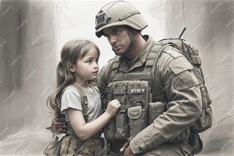 Premium AI Image | Soldier protecting little girl