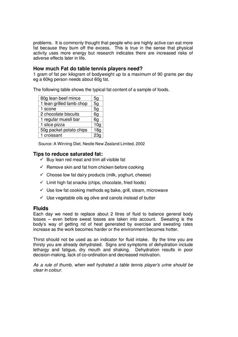 Nutrition for Professional Table Tennis Players (AU) | PDF