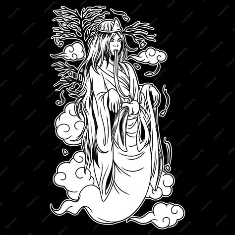 Yurei japonais fantôme personnages noir et blanc Illustration | Vecteur ...