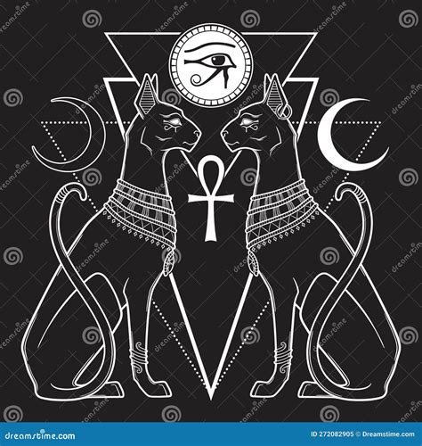Bastet Or Bast Ancient Egyptian Goddess Sphynx Cat In Gothic Style Hand Drawn Vector ...