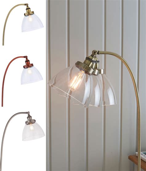 Brass and Clear Glass Shade Floor Lamp - Curved Base