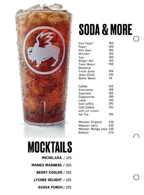 Menu at Buffalo wind wings, Gachibowli, Hyderabad
