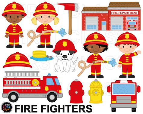 Cartoon Fireman Clip Art Firefighter Png, Firefighter Clipart Bundle,