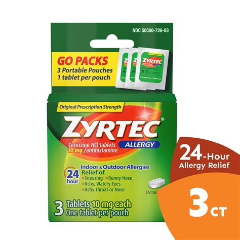Zyrtec 24 Hour Allergy Tablets with Cetirizine HCl, Travel Size, 3 ct HSA/FSA Eligible - Walmart.com
