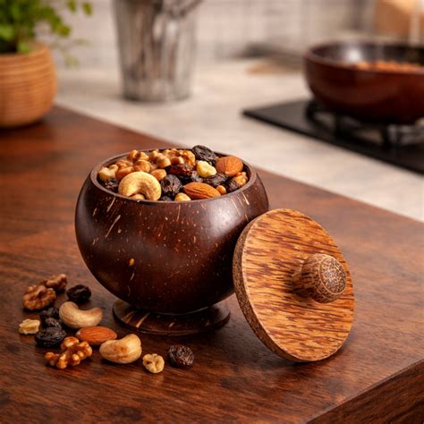 Coconut Shell Storage Container with Wooden Lid - H'art N Craft