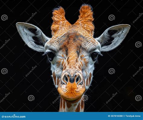 Close-Up of Giraffes Face on Black Background. Stock Photo - Image of mammal, fauna: 307818288