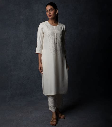 Ivory Thread Embroidered Muslin Suit Set – Tulsi Online
