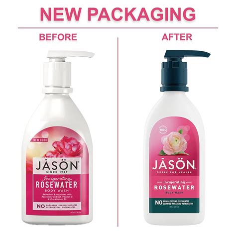 JASON Natural Body Wash & Shower Gel, Invigorating Rosewater, 30 Oz ...