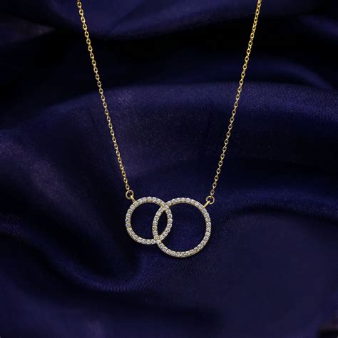 Sparkling Pure Silver Necklace: Double Ring Design & CZ Stones