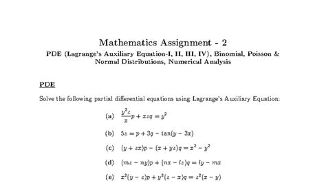 Mathematics Assignment 2: PDEs, Binomial & Poisson Distributions - Studocu