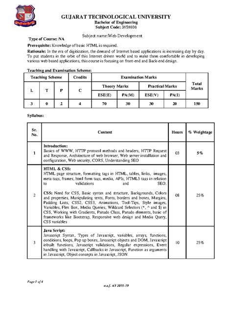 Web Development Course WD(3151606): Full Syllabus & Exam Details - Studocu