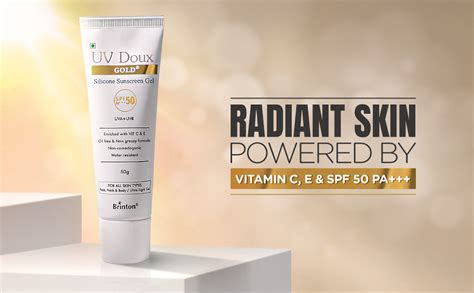 Brinton UV Doux Gold Sunscreen Gel | Enriched with Vitamin C & E | SPF ...