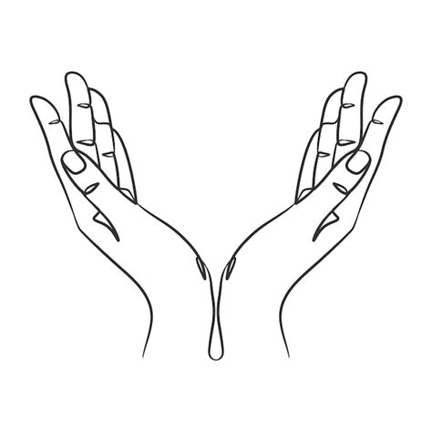 Ciągłe rysowanie linii modlącej się ręki Rysowanie konturu dłoni w ...