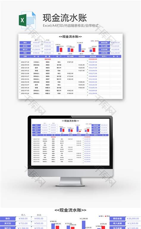 公司财务收支流水记账表Excel模板_千库网(excelID：156237)