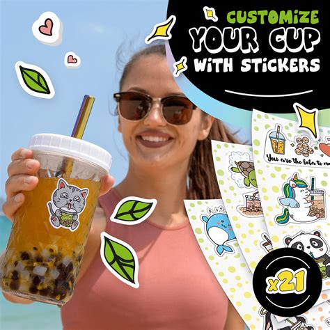2-Pack Reusable Bubble Tea Cup Set – 21oz Diamond-Pattern Glass Boba ...