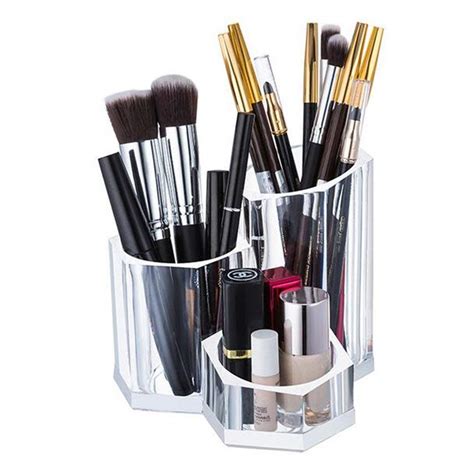 Valink 3 Compartment Clear Acrylic Makeup Brush Holder Cosmetic ...