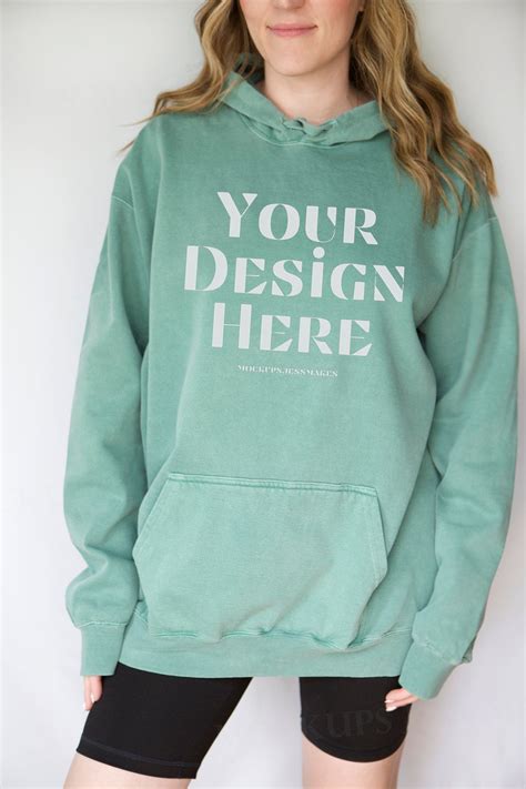 Light Green 1567 Comfort Colors Hoodie Mockup | Modeled Sweatshirt 1567 ...