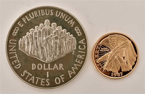 Lot - United States Constitution Coins Set, 1987 $5 Gold Coin & 1987 $1 ...