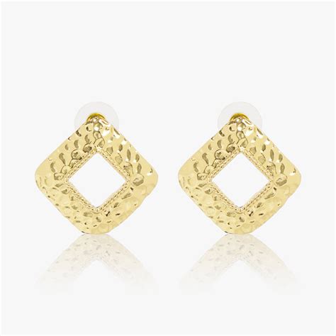Buy Gold Color Rhomboid Textured Earrings- Online | March Jewellery ...