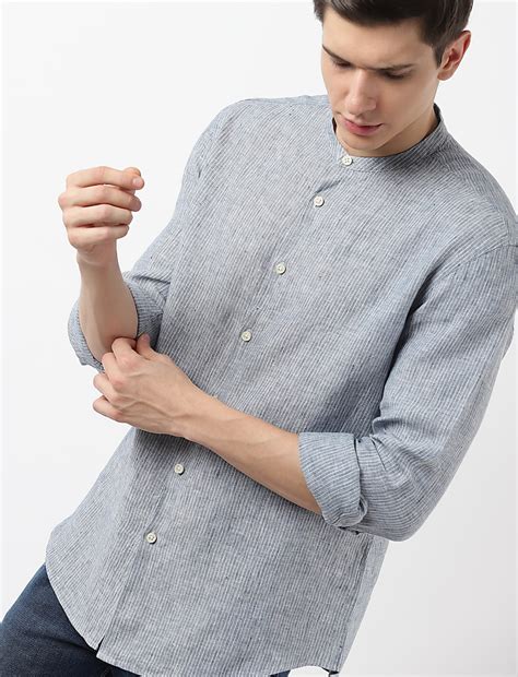 Buy Linen Grandad Collar Shirt at Marks & Spencer