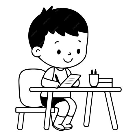 Premium Vector | Boy sitting at the table and reading a book