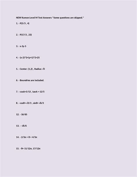 NEW Kumon Level M Test Answers Some questions are skipped. | Exams ...