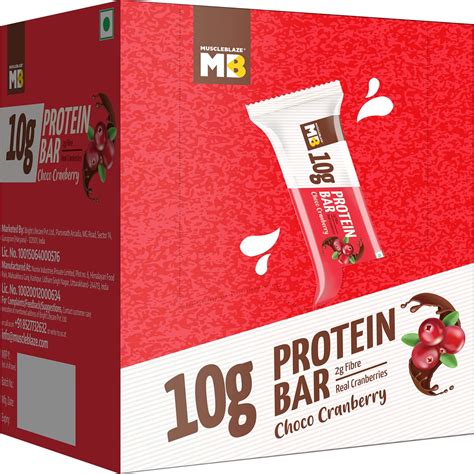 MuscleBlaze 10 g Protein Bar, Choco Cranberry, Protein Blend, Fibre ...