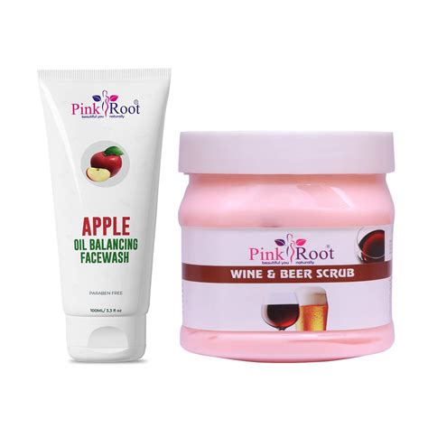 Pink Root Apple Oil Balancing Face Wash 100ml with Wine & Beer Scrub ...