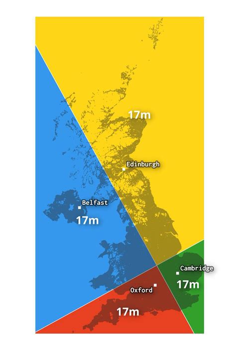 Population of the UK split into 4 equal quarters.... - Maps on the Web
