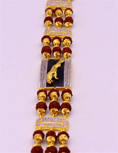 Genuine 22k Yellow Gold Handmade Rudraksha Beads Bracelet with Tiger ...