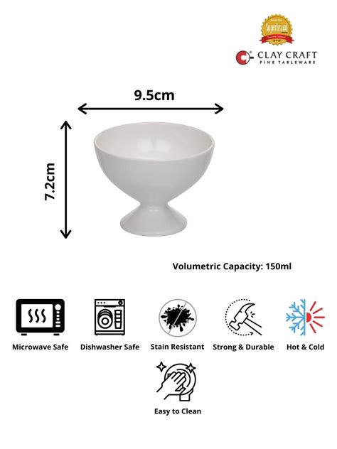 Clay Craft Plain White Solid Ice Cream Bowls Set of 4 - 150 ml each ...
