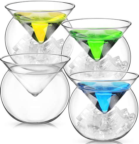Nuanchu 4 Set Stemless Martini Glasses with Chiller 7 oz Cocktail ...