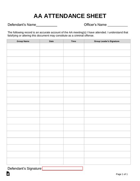 Aa Meeting Attendance Sheet Template