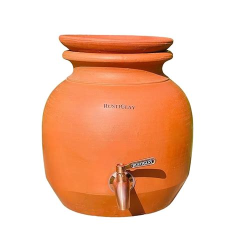 RUSTICLAY Earthen Clay Water Pot 5 Litre with Lid & Stainless Steel Tap ...