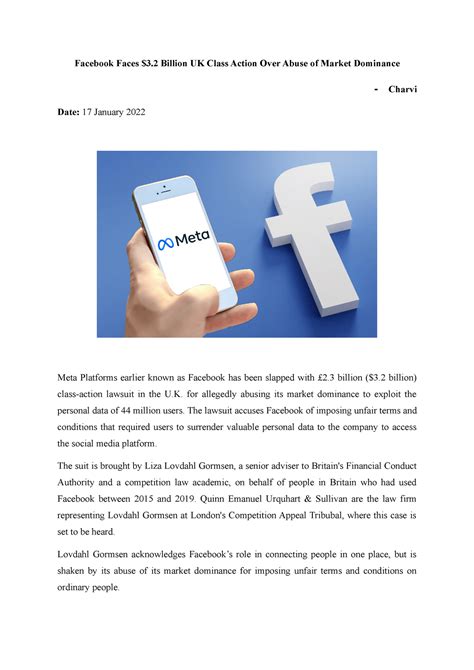 Corporate Law News 17 January 2022 - Facebook Faces $3 Billion UK Class ...