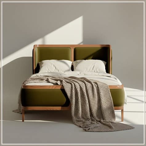 Valerio Duo-Panel Luxe King Size Bed in Olive Velvet with Oak wood Fra ...