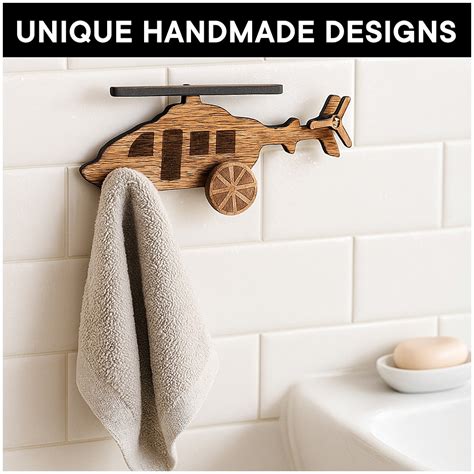 Natural Wooden Helicopter Design Adhesive Wall Hook