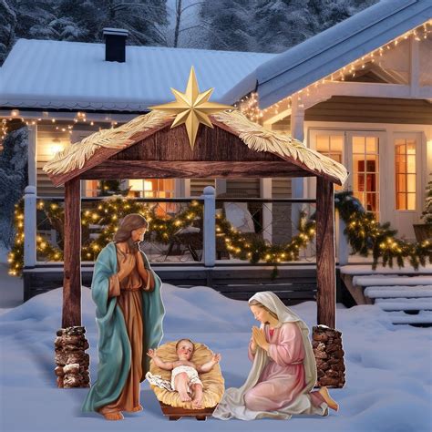 3.8 ft Christmas Nativity Scene Holy Family Outdoor Yard Decoration ...