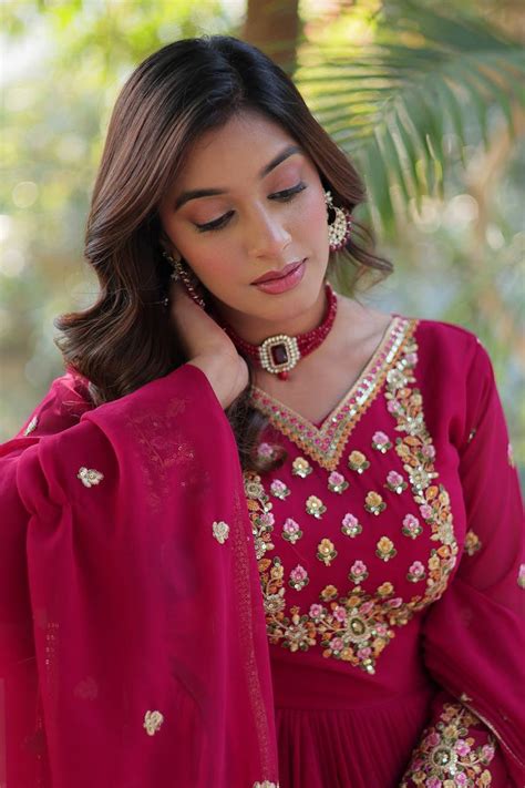 Pink Embroidered Georgette Traditional Gown With Dupatta – Manvansh Trends