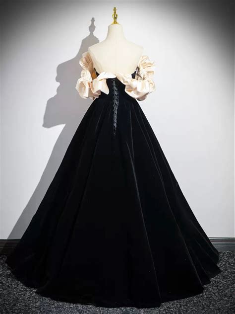 Black Velvet Floor Length Prom Dress, Off the Shoulder A-Line Evening ...