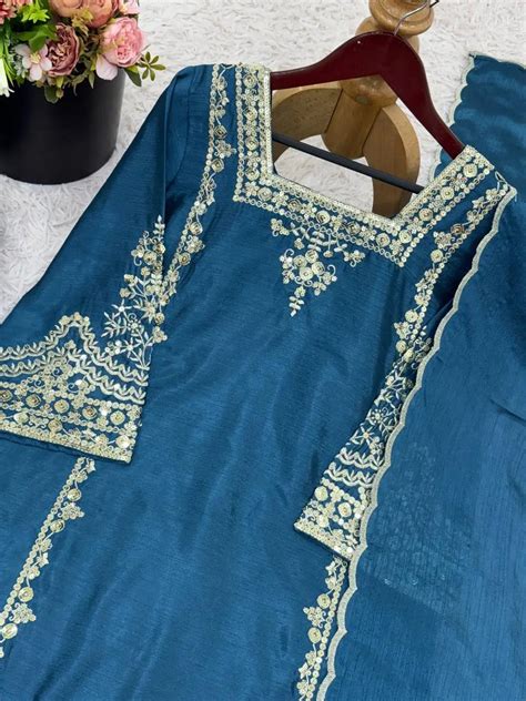 Designer German Chiffon Embroidered Palazzo Suit Set | Hansh Couture