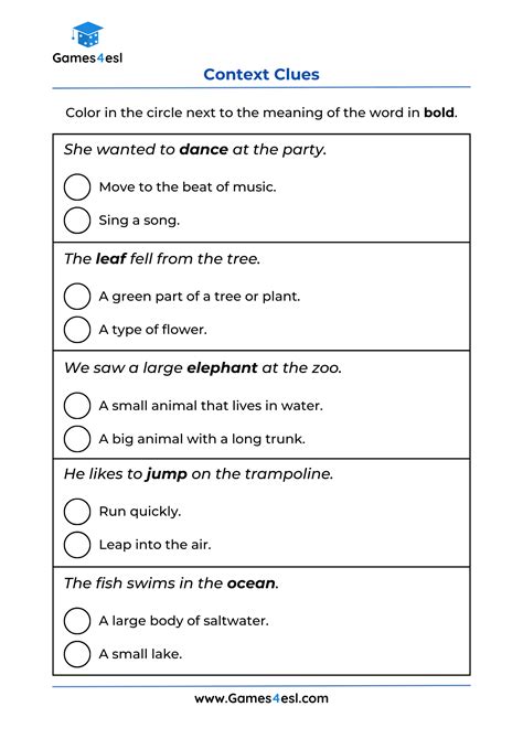Context Clues Worksheet