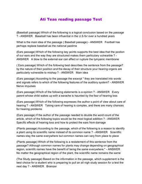 Ati Teas reading passage Test - Scholarfriends