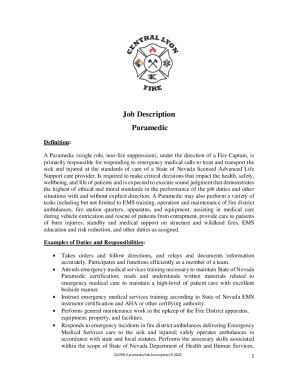 Fillable Online Sample Firefighter/Paramedic Job Description Fax Email ...