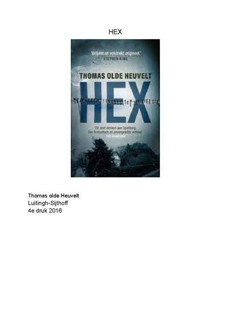 HEX - Boekverslag over 'Hex' van Thomas Olde Heuvelt (vwo4) - Studeersnel