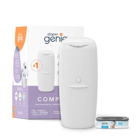 Diaper Genie Compact Pail Includes 1 Starter Square Refill That can ...