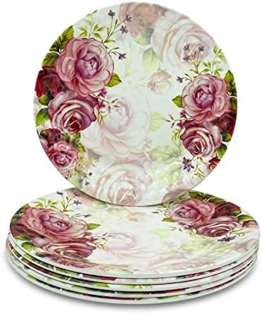 Buy Golden Fish Unbreakable Square Floral Print Full Dinner Plates (Set ...