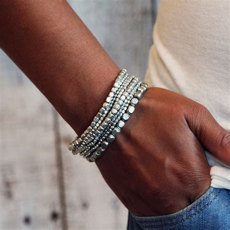 silver beaded bracelets uk