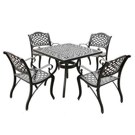 Oakland Living Cast Aluminum Weatherproof Patio Dining Set 5-Piece ...