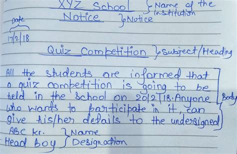 Notice on quiz competition 50 words limit - Brainly.in